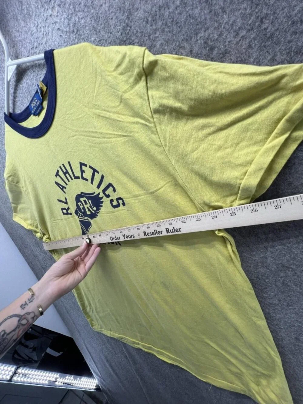 Polo Ralph Lauren Shirt Men XL Yellow RL Athletics Track Ringer Crewneck Tee
